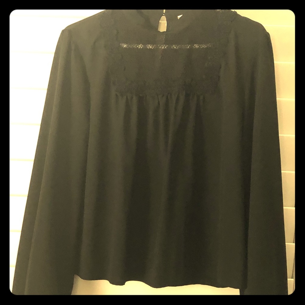Black lace yoke blouse